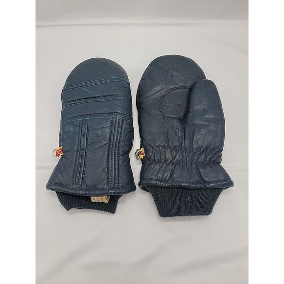 Vintage Kombi Blue Leather And Down Mittens Womens Small - Picture 1 of 7